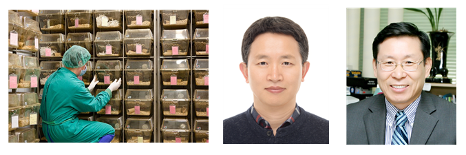 거점국립대학 실험동물센터 건립추진 태스크포스팀장 오세옥 교수, 김남득 약대학장. 